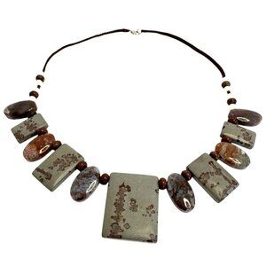 Chunky Jasper Statement Necklace With Braided Cord & Silver Dolphin Clasp - Eart